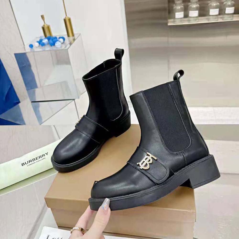 Burberry Women Monogram Motif Leather Chelsea Boots-Black - image 6