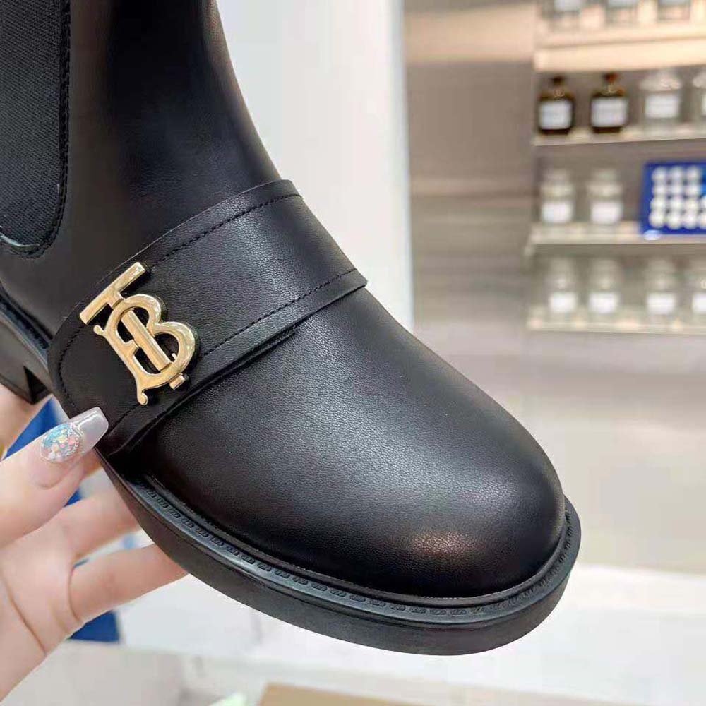 Burberry Women Monogram Motif Leather Chelsea Boots-Black - image 8