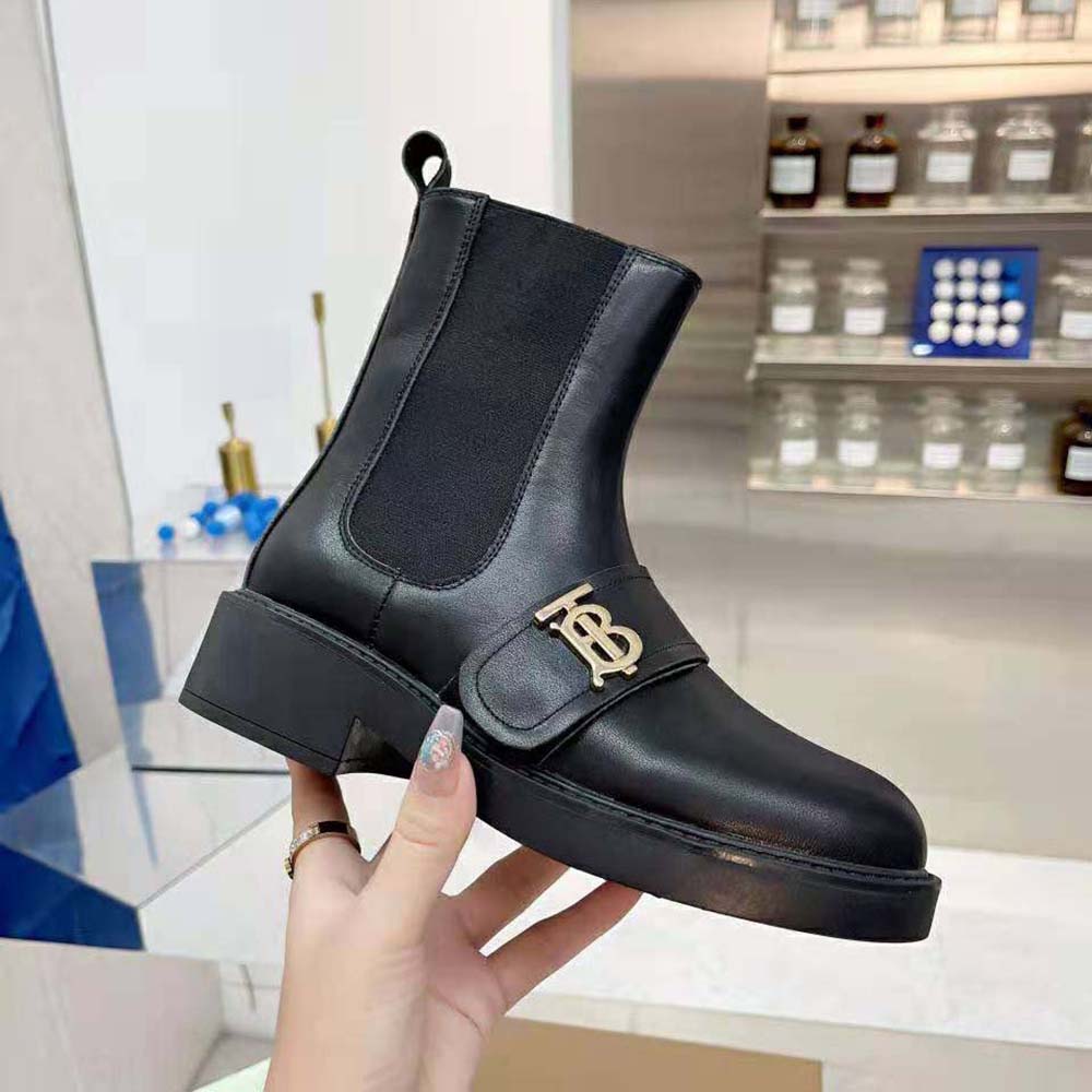 Burberry Women Monogram Motif Leather Chelsea Boots-Black - image 7