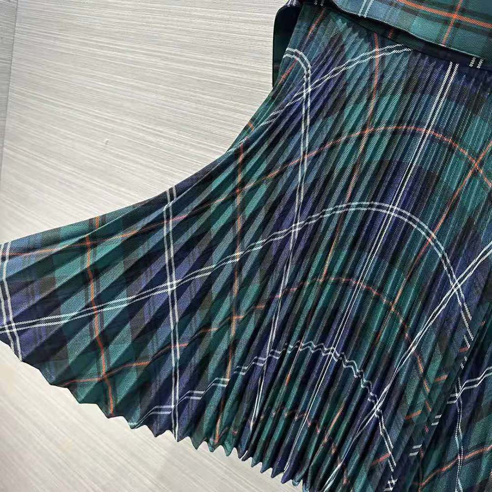 Burberry Women Pleated Panel Check Wool Belted Kilt - image 7