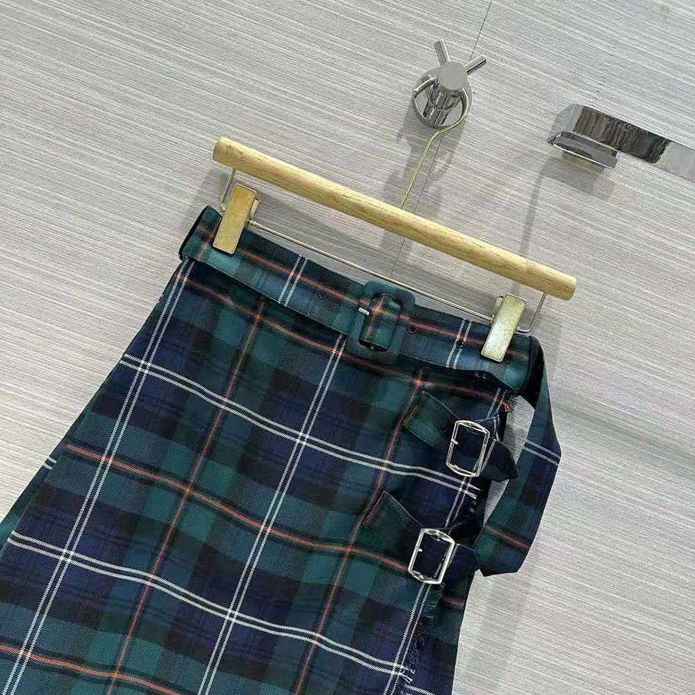 Burberry Women Pleated Panel Check Wool Belted Kilt - image 6