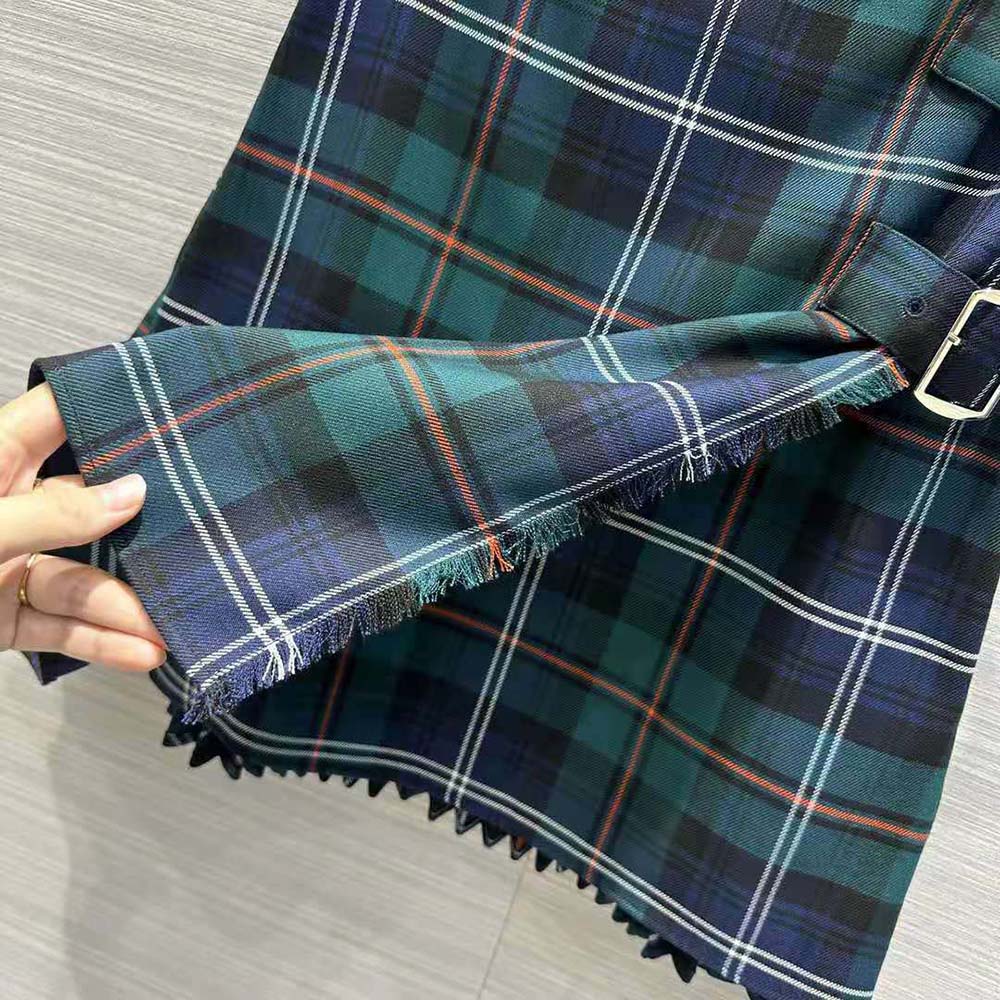 Burberry Women Pleated Panel Check Wool Belted Kilt - image 9