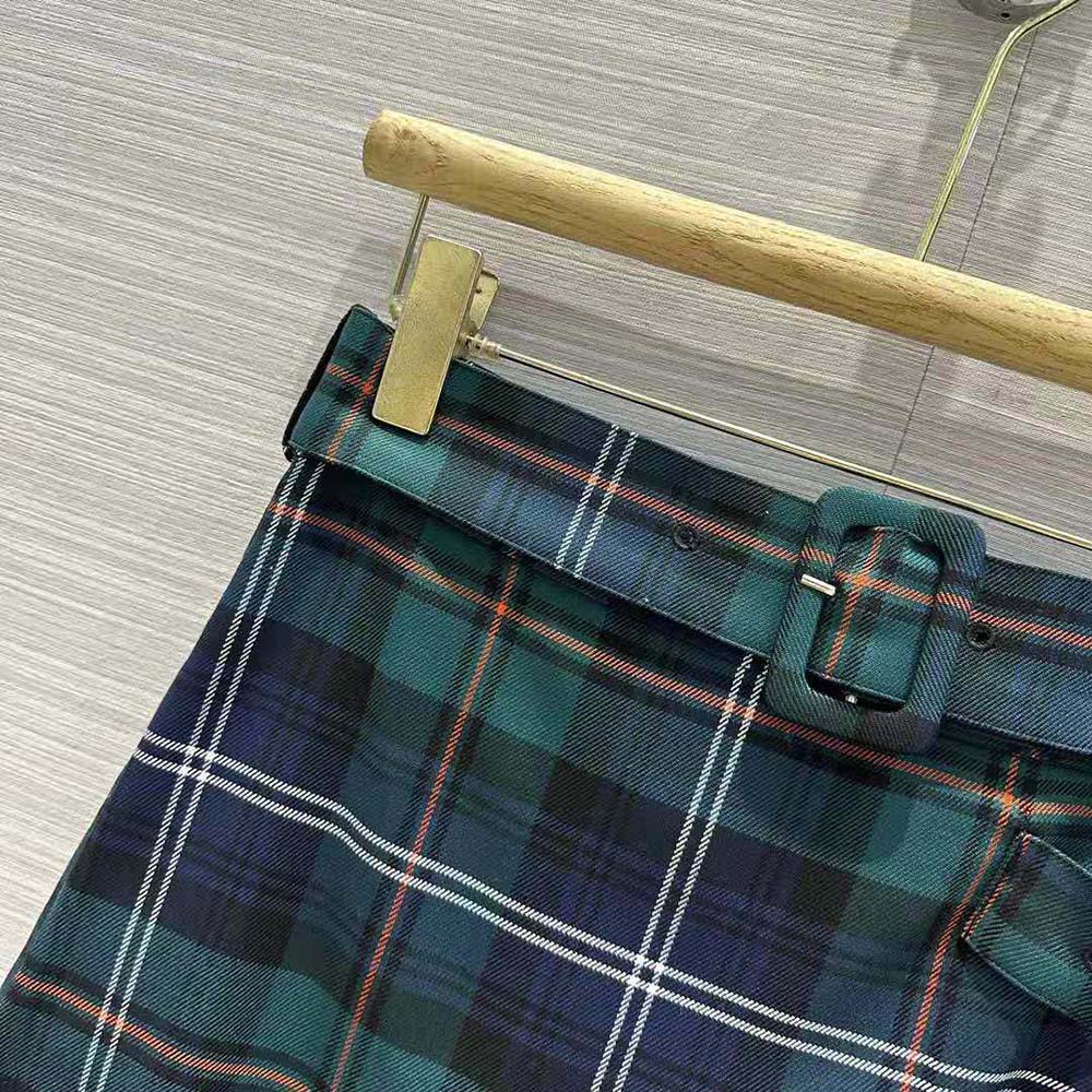 Burberry Women Pleated Panel Check Wool Belted Kilt - image 10
