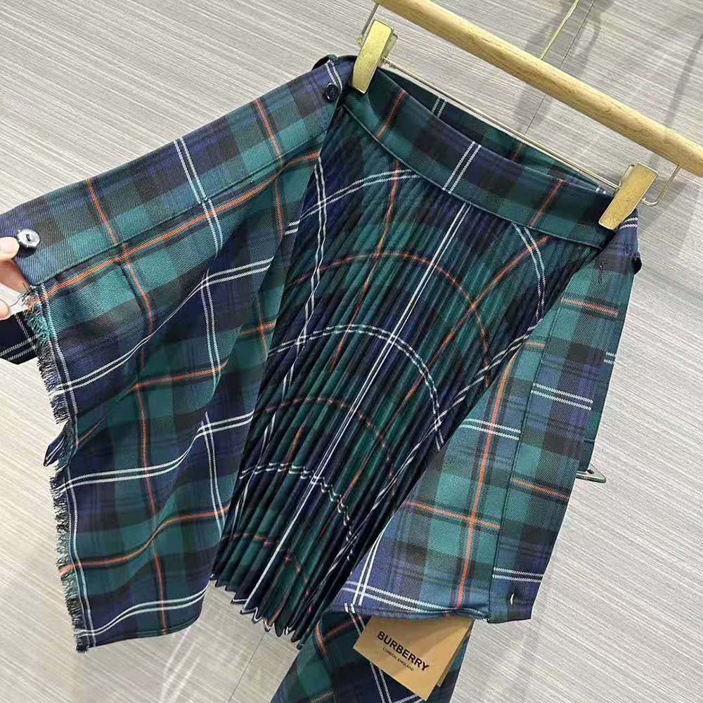 Burberry Women Pleated Panel Check Wool Belted Kilt - image 5