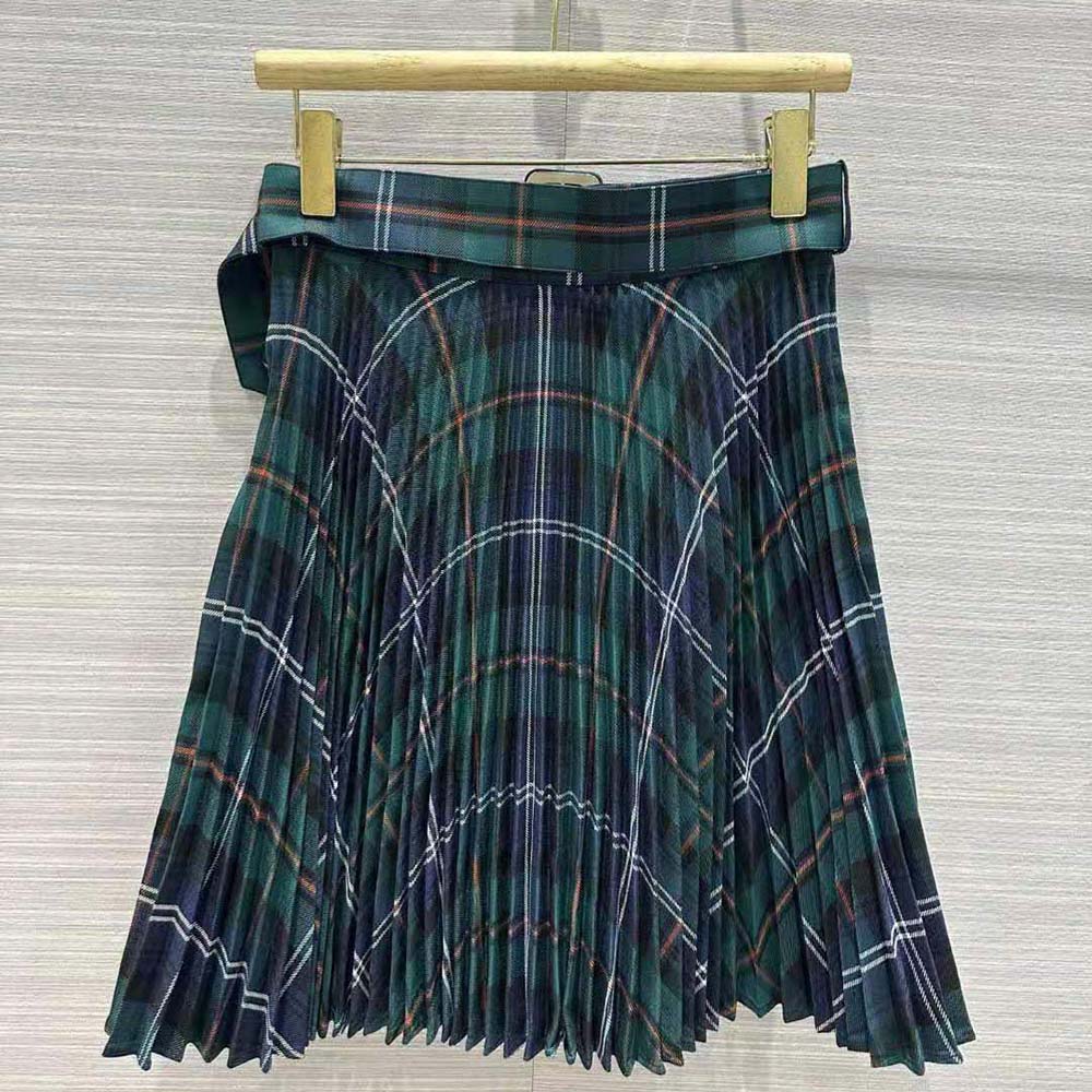 Burberry Women Pleated Panel Check Wool Belted Kilt - image 4