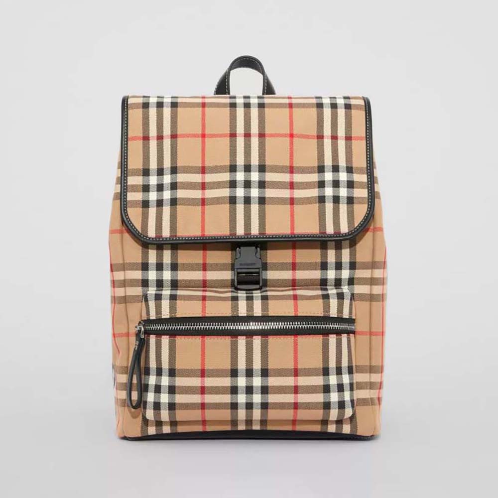 Front view of Burberry Women Vintage Check Cotton Backpack in brown