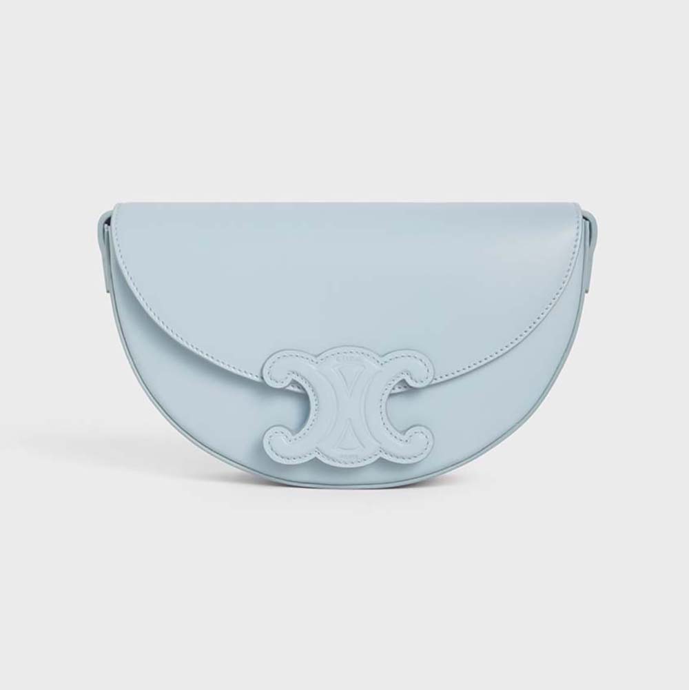 Front view of Celine Women Besace Cuir Triomphe in Smooth Calfskin-Blue
