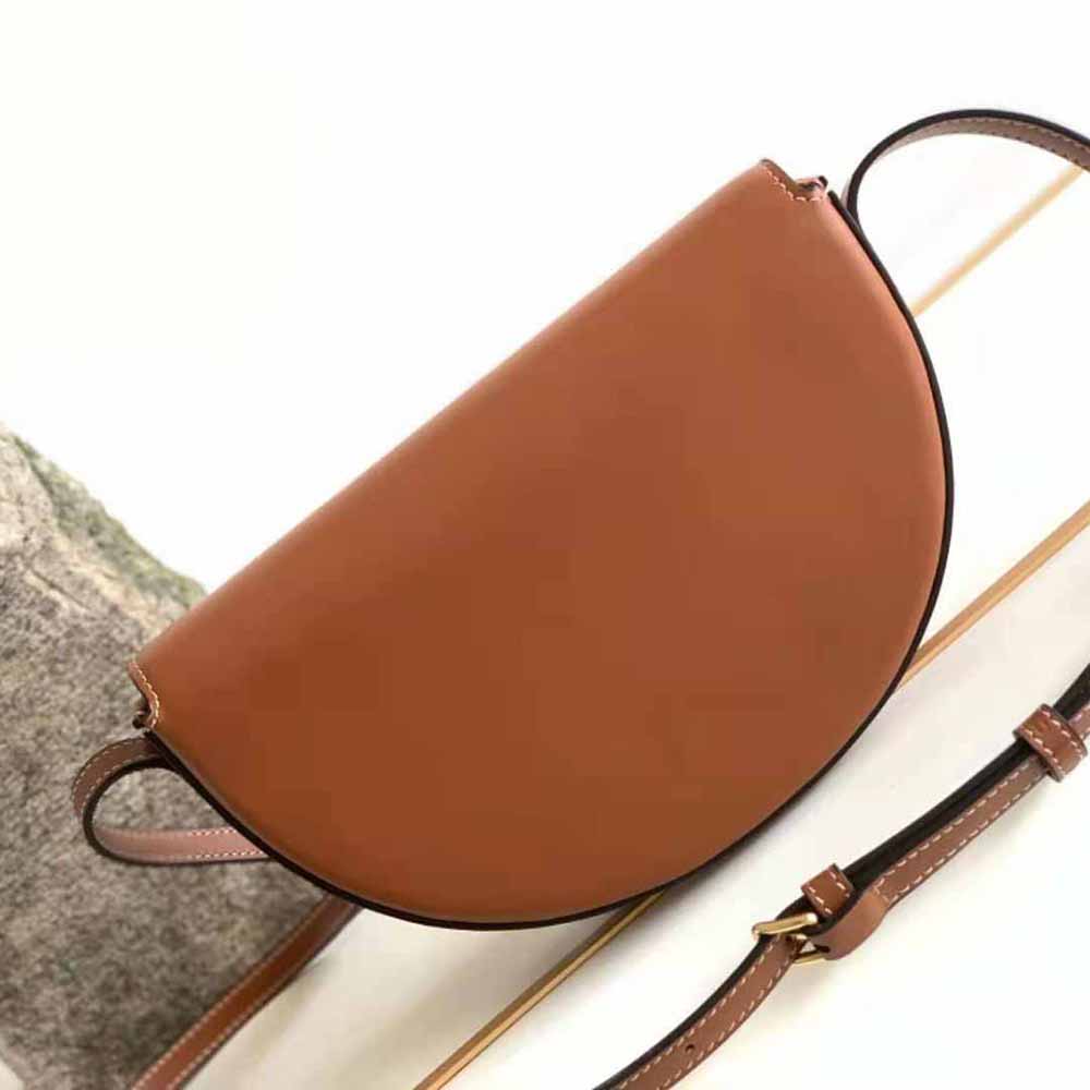 Side angle showing smooth calfskin texture of Celine Women Besace Cuir Triomphe