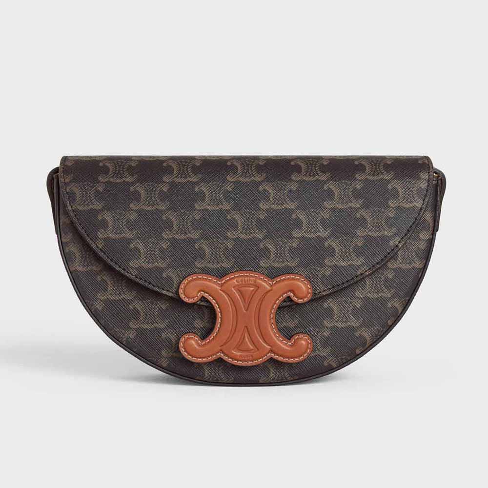 Front view of Celine Women Besace Cuir Triomphe in brown calfskin