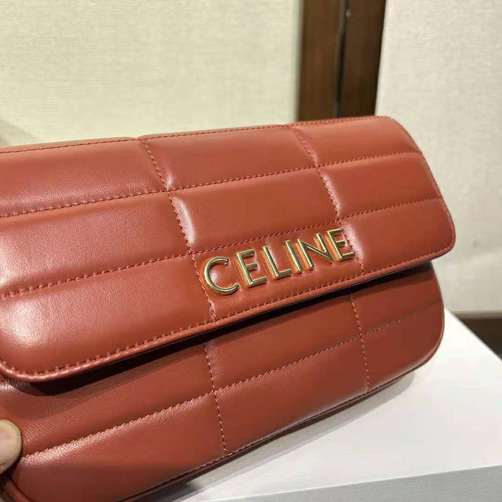 Celine Women Chain Shoulder Bag Matelasse Monochrome Celine in Quilted Goatskin-Brown - image 8