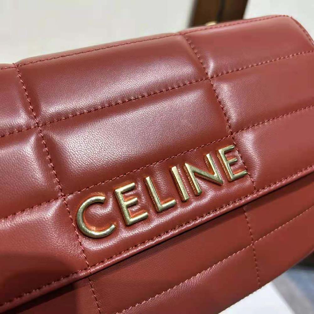 Celine Women Chain Shoulder Bag Matelasse Monochrome Celine in Quilted Goatskin-Brown - image 9