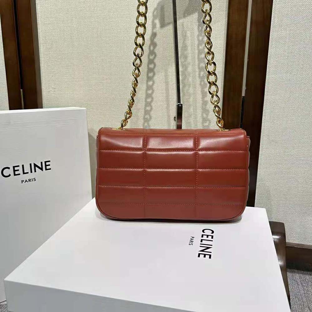 Side angle showing slim profile of Celine Women Chain Shoulder Bag Matelasse Monochrome