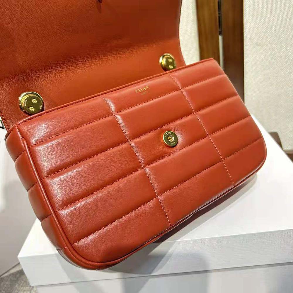 Celine Women Chain Shoulder Bag Matelasse Monochrome Celine in Quilted Goatskin-Brown - image 7