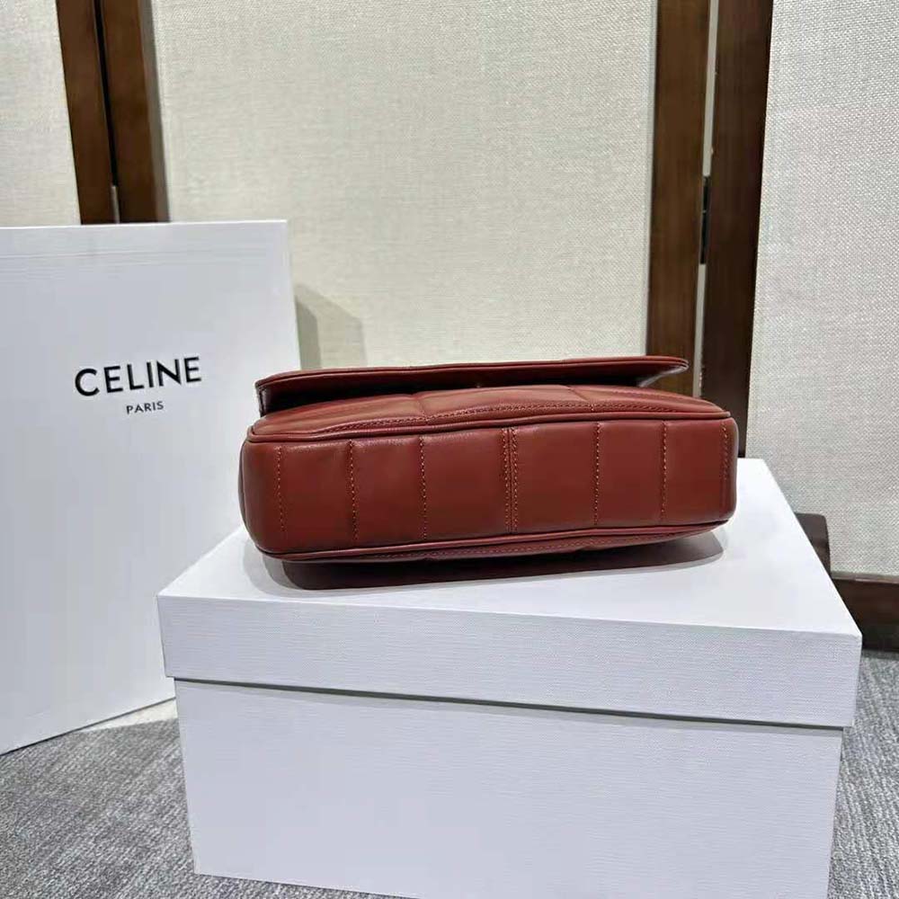 Celine Women Chain Shoulder Bag Matelasse Monochrome Celine in Quilted Goatskin-Brown - image 4