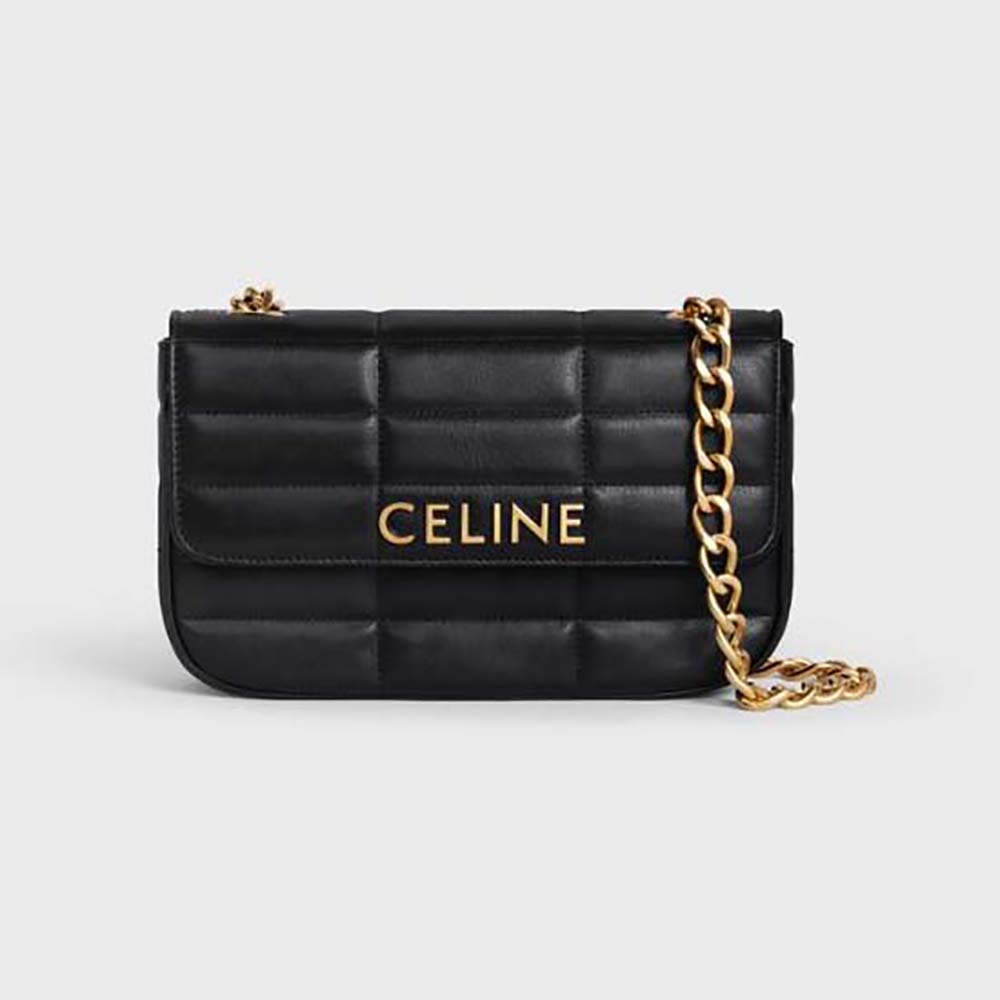 Front view of Celine Women Chain Shoulder Bag Matelasse Monochrome Celine black goatskin