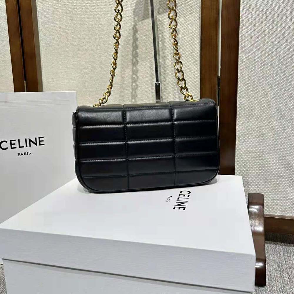 Celine Women Chain Shoulder Bag Matelasse Monochrome Celine in Quilted Goatskin-Gold - image 6