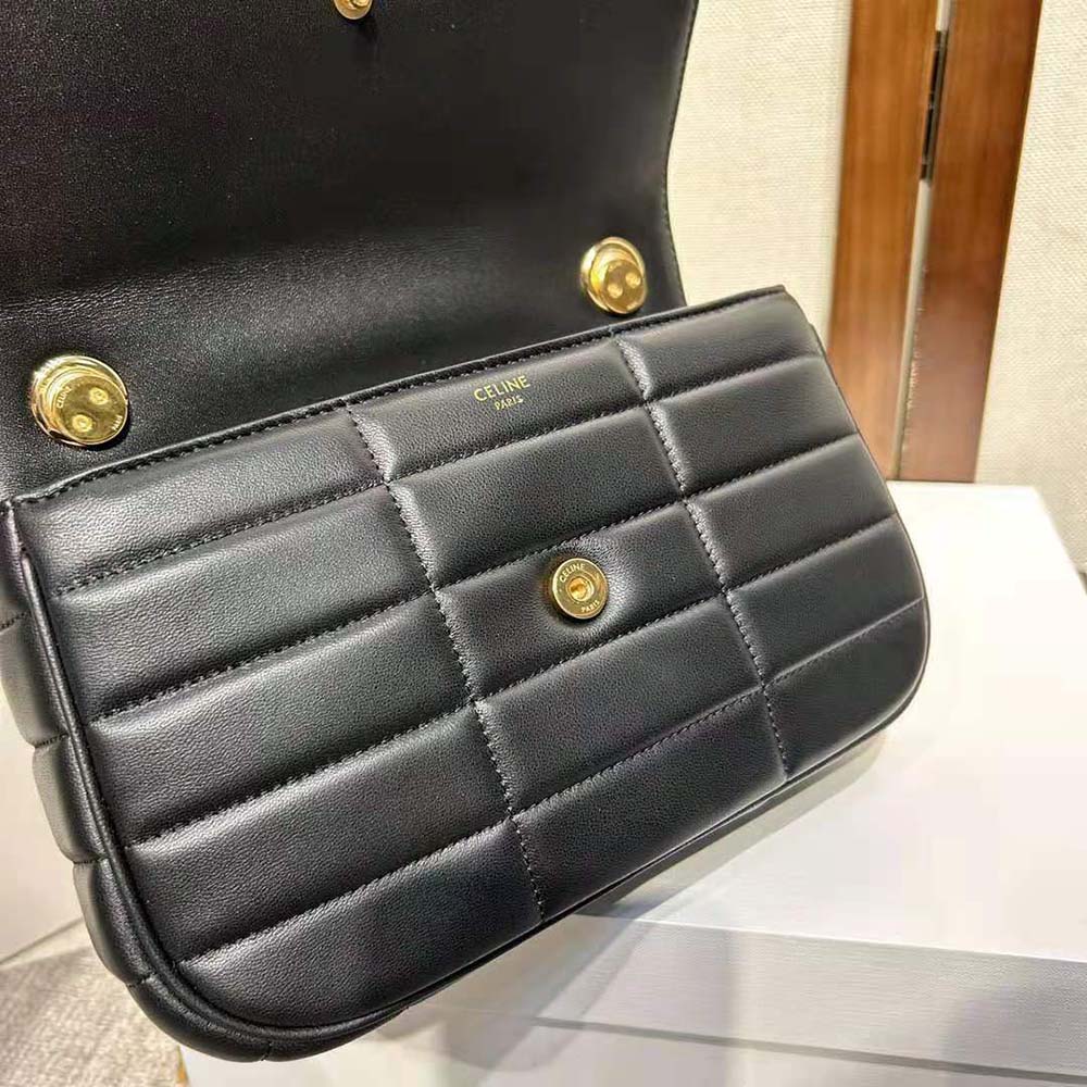 Celine Women Chain Shoulder Bag Matelasse Monochrome Celine in Quilted Goatskin-Gold - image 10