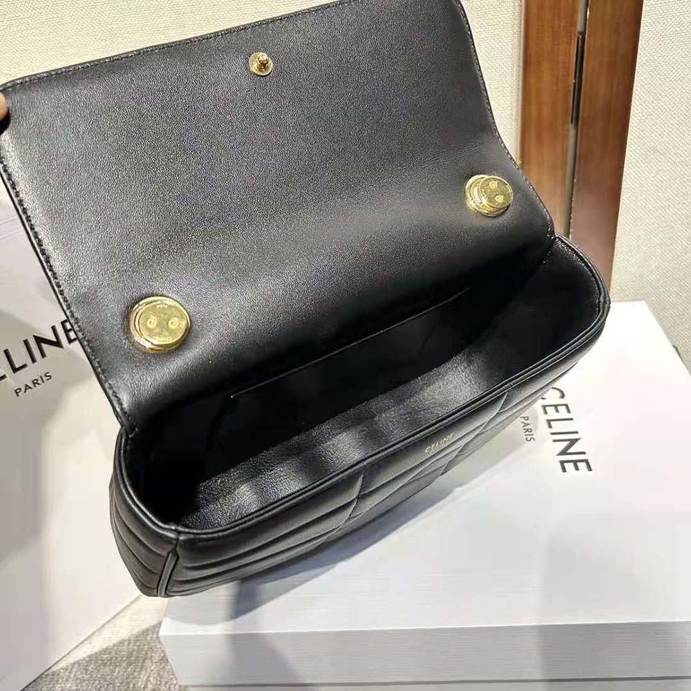 Celine Women Chain Shoulder Bag Matelasse Monochrome Celine in Quilted Goatskin-Gold - image 9