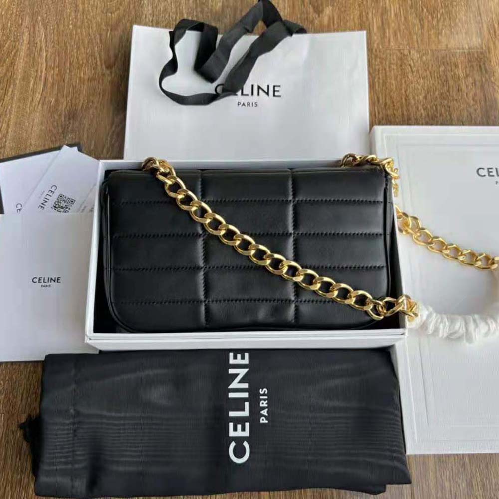 Side angle showing silhouette and texture of Celine Women Chain Shoulder Bag Matelasse Monochrome