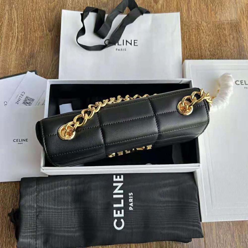 Celine Women Chain Shoulder Bag Matelasse Monochrome Celine in Quilted Goatskin-Gold - image 5