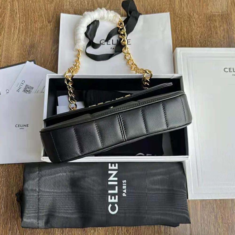 Celine Women Chain Shoulder Bag Matelasse Monochrome Celine in Quilted Goatskin-Gold - image 4