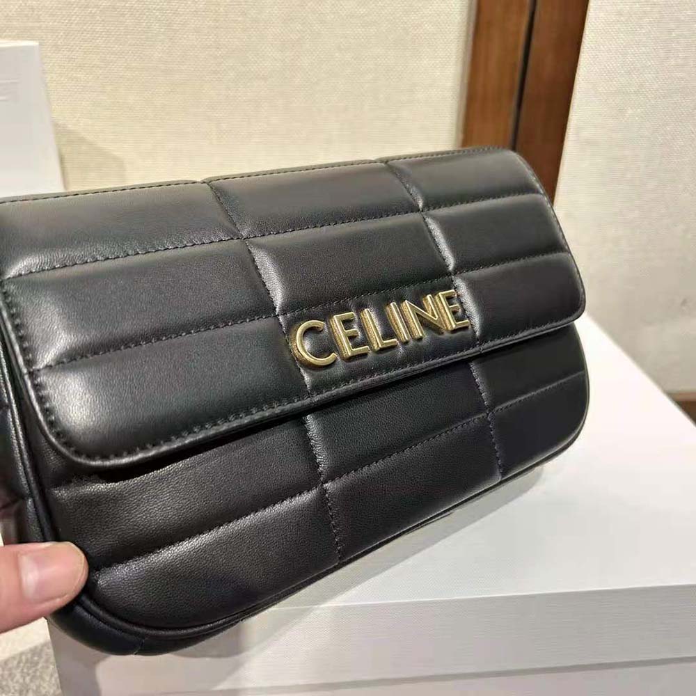 Celine Women Chain Shoulder Bag Matelasse Monochrome Celine in Quilted Goatskin-Gold - image 11