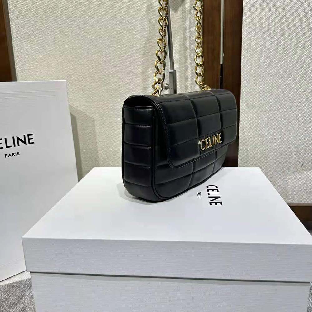 Celine Women Chain Shoulder Bag Matelasse Monochrome Celine in Quilted Goatskin-Gold - image 7