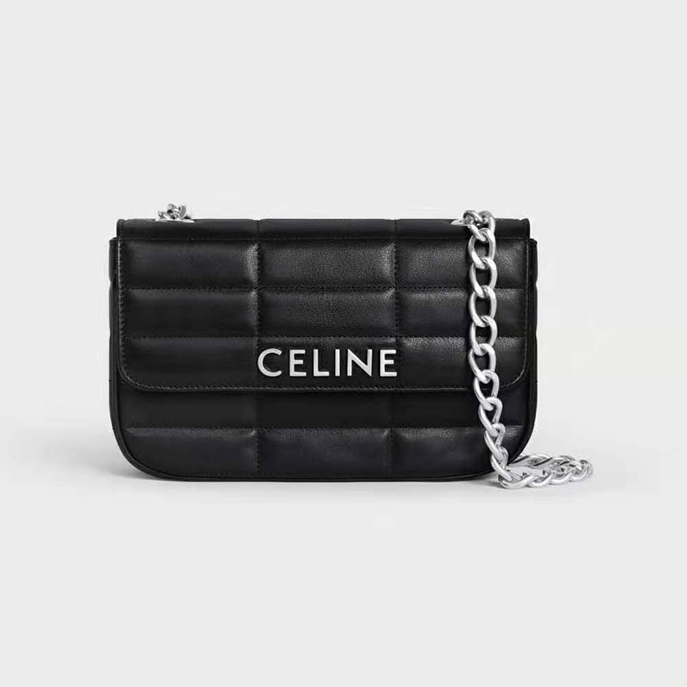 Front view of Celine Women Chain Shoulder Bag Matelasse Monochrome Celine in Silver