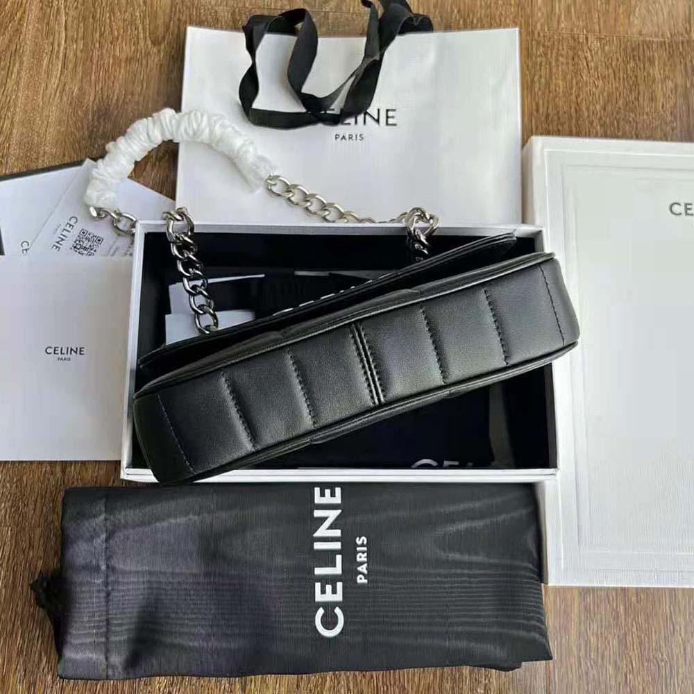 Celine Women Chain Shoulder Bag Matelasse Monochrome Celine in Quilted Goatskin-Silver - image 5
