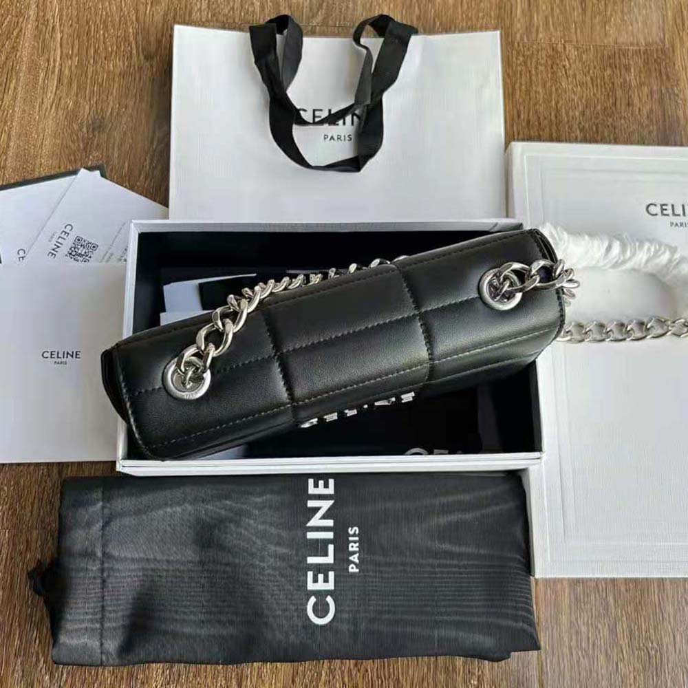 Celine Women Chain Shoulder Bag Matelasse Monochrome Celine in Quilted Goatskin-Silver - image 4