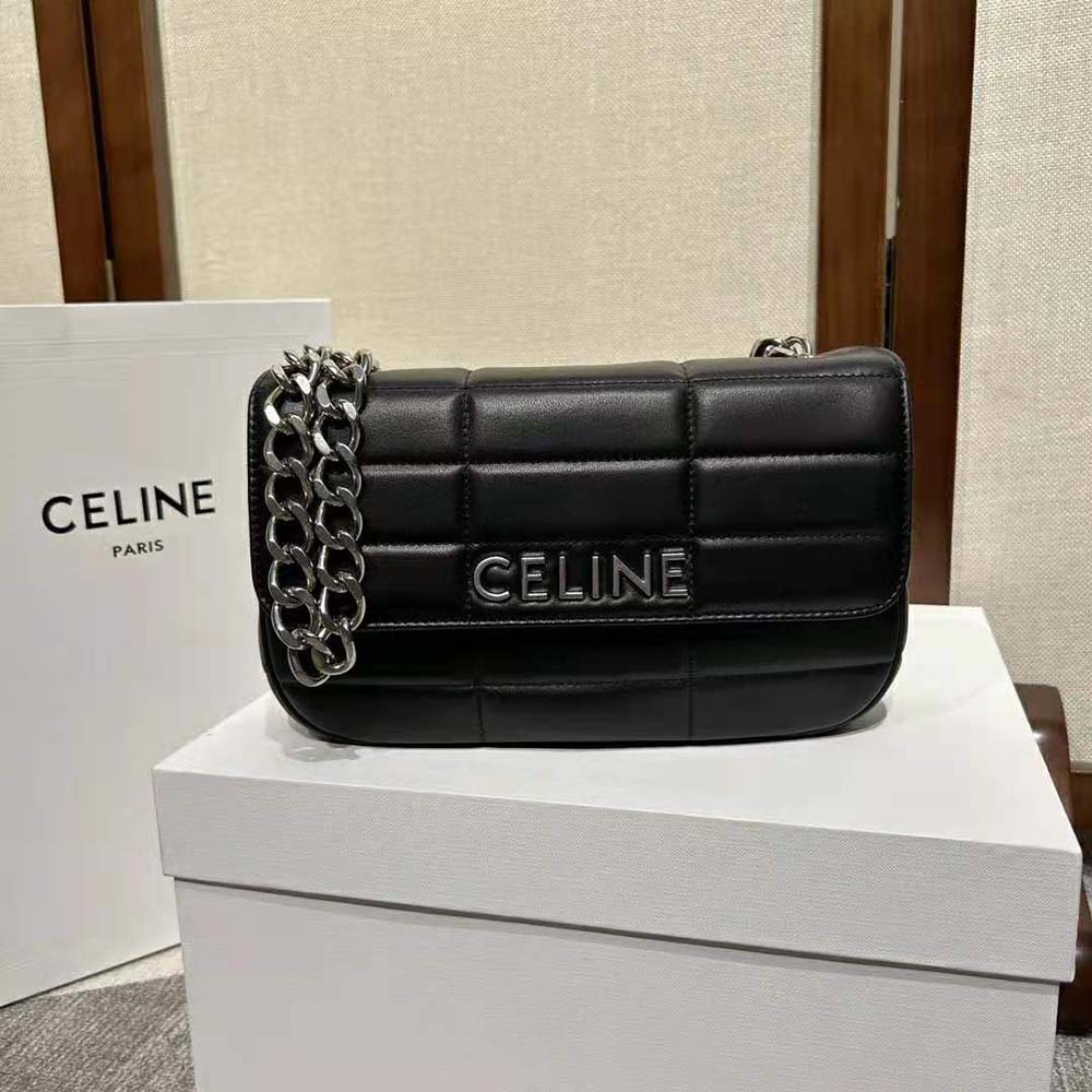 Celine Women Chain Shoulder Bag Matelasse Monochrome Celine in Quilted Goatskin-Silver - image 7