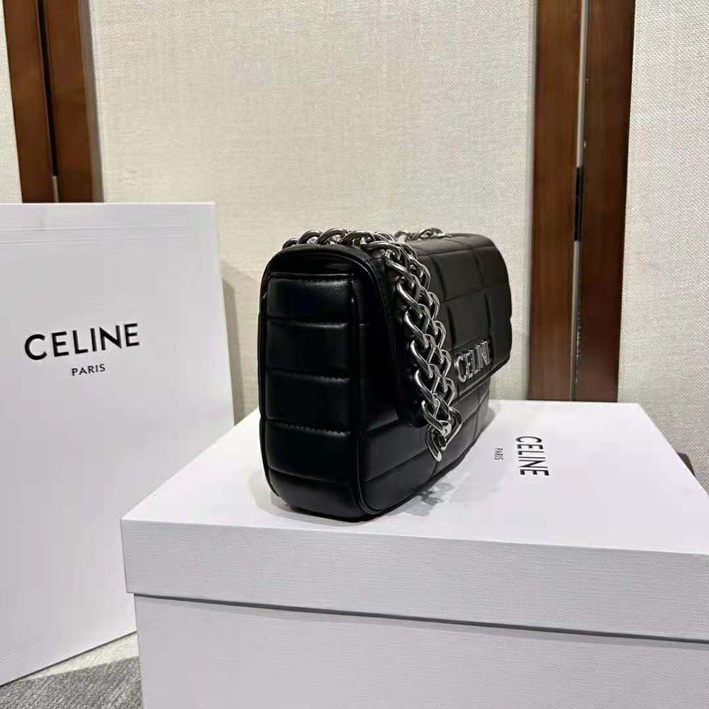 Celine Women Chain Shoulder Bag Matelasse Monochrome Celine in Quilted Goatskin-Silver - image 9