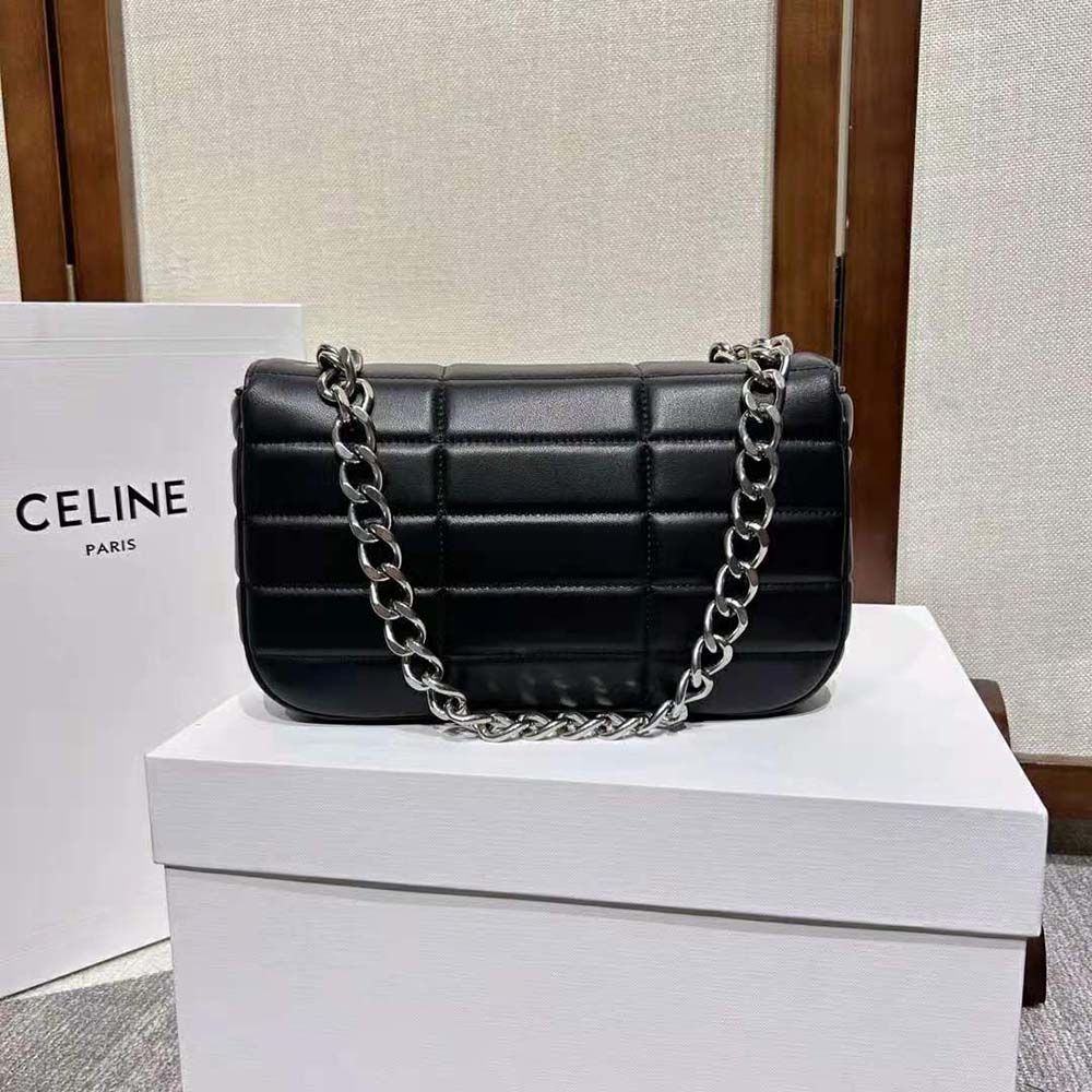 Celine Women Chain Shoulder Bag Matelasse Monochrome Celine in Quilted Goatskin-Silver - image 6