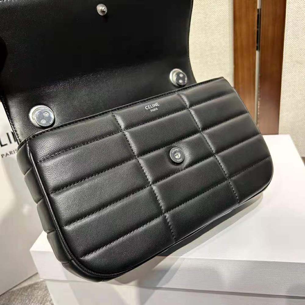 Celine Women Chain Shoulder Bag Matelasse Monochrome Celine in Quilted Goatskin-Silver - image 11