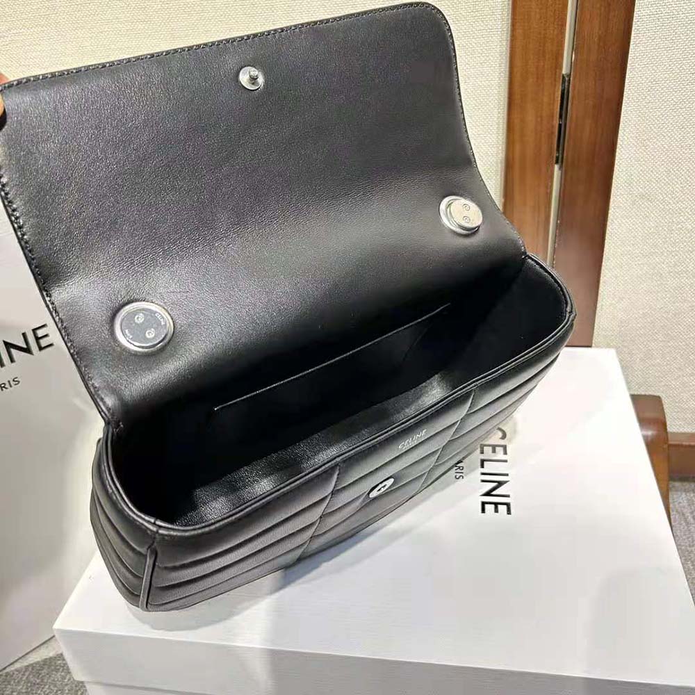 Celine Women Chain Shoulder Bag Matelasse Monochrome Celine in Quilted Goatskin-Silver - image 10