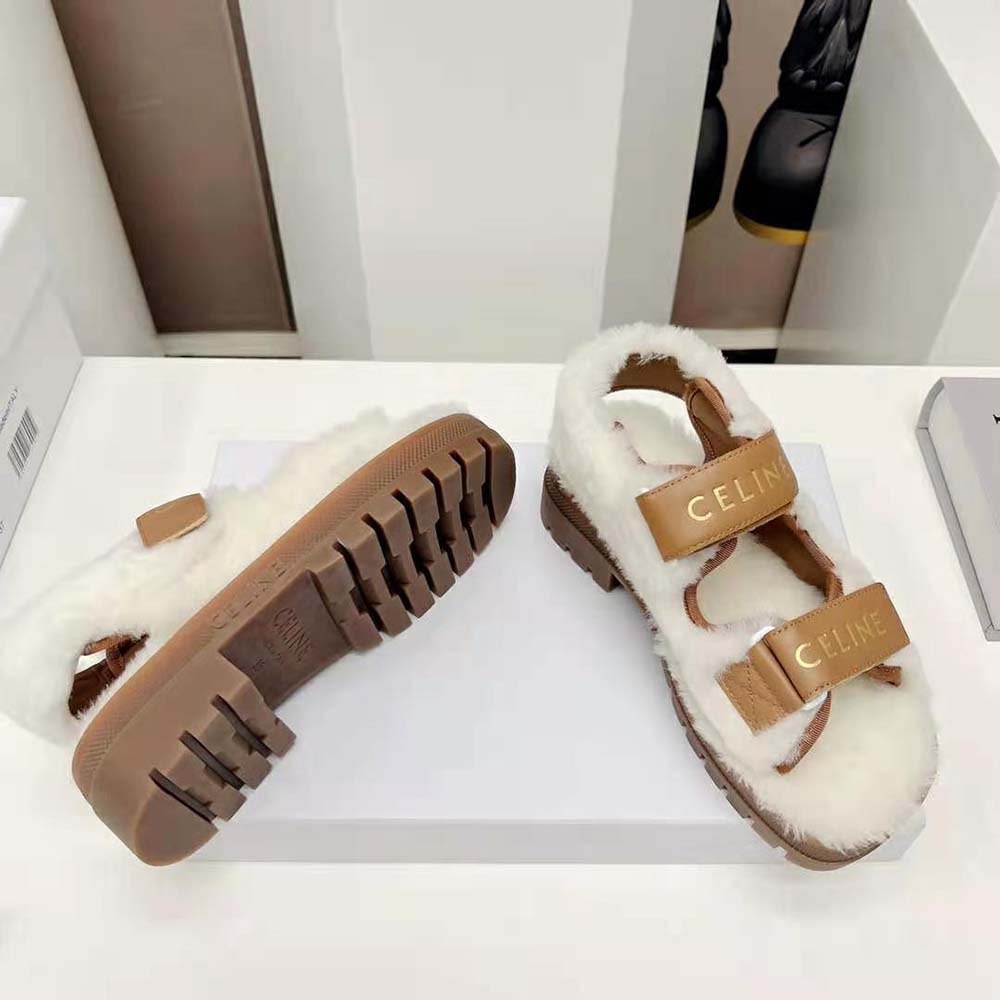 Celine Women Leo Scratch Sandal in Shearling & Calfskin - image 10