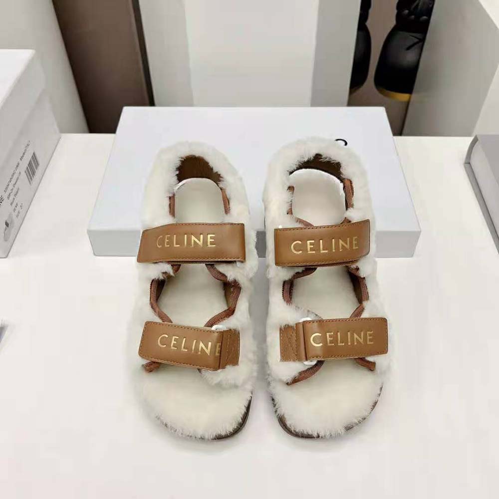 Close-up of scratch detail and calfskin leather on Celine Women Leo Scratch Sandal