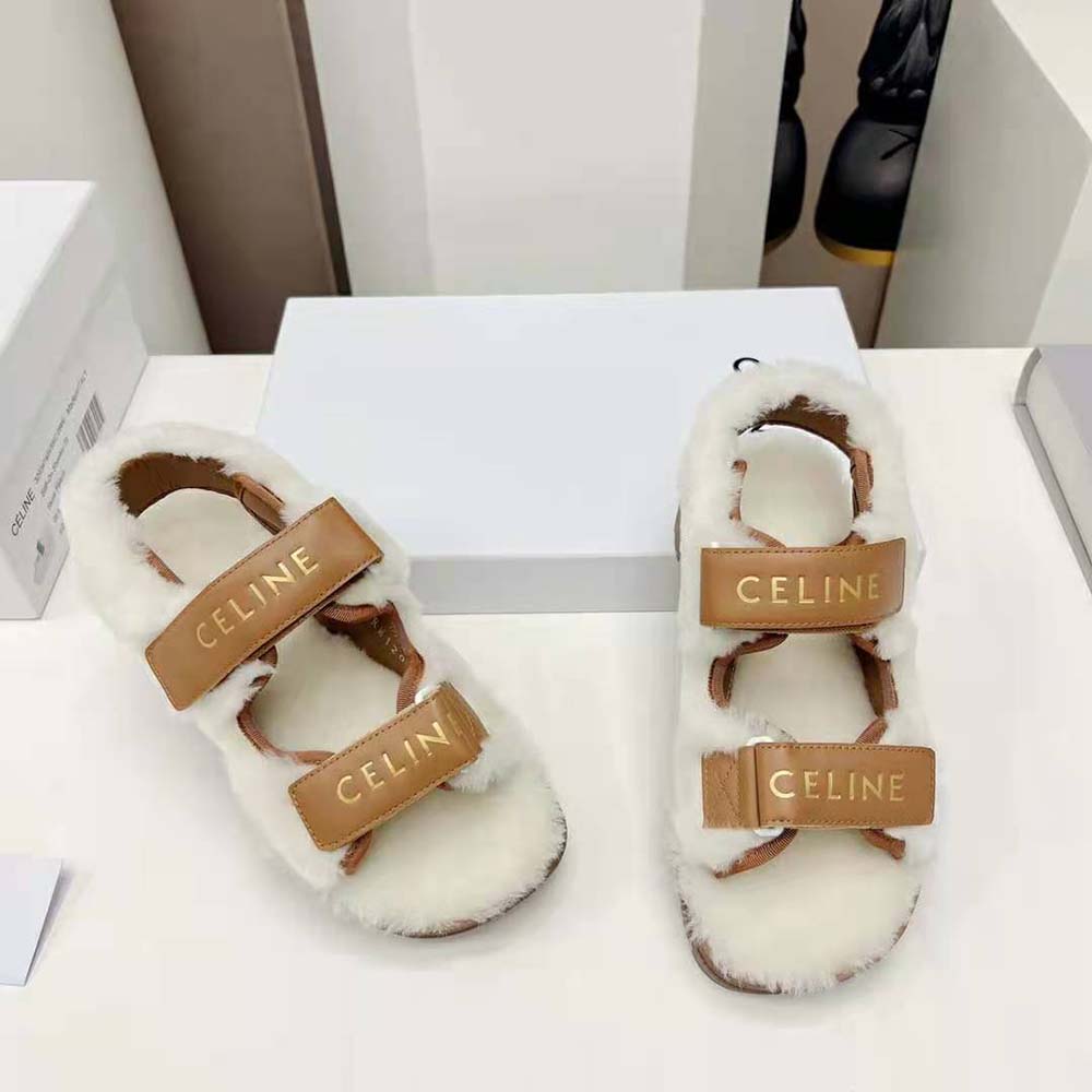 Side profile showing high heel and buckle of Celine Women Leo Scratch Sandal