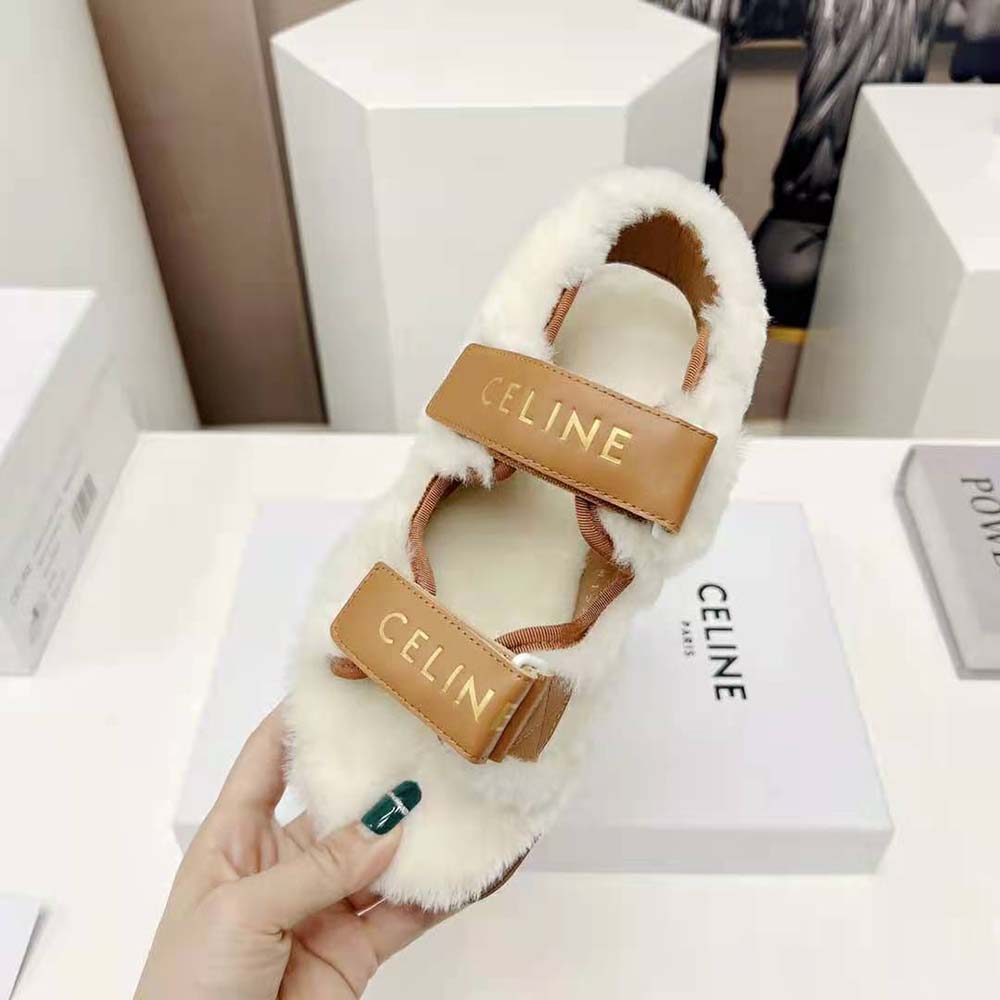 Celine Women Leo Scratch Sandal in Shearling & Calfskin - image 6