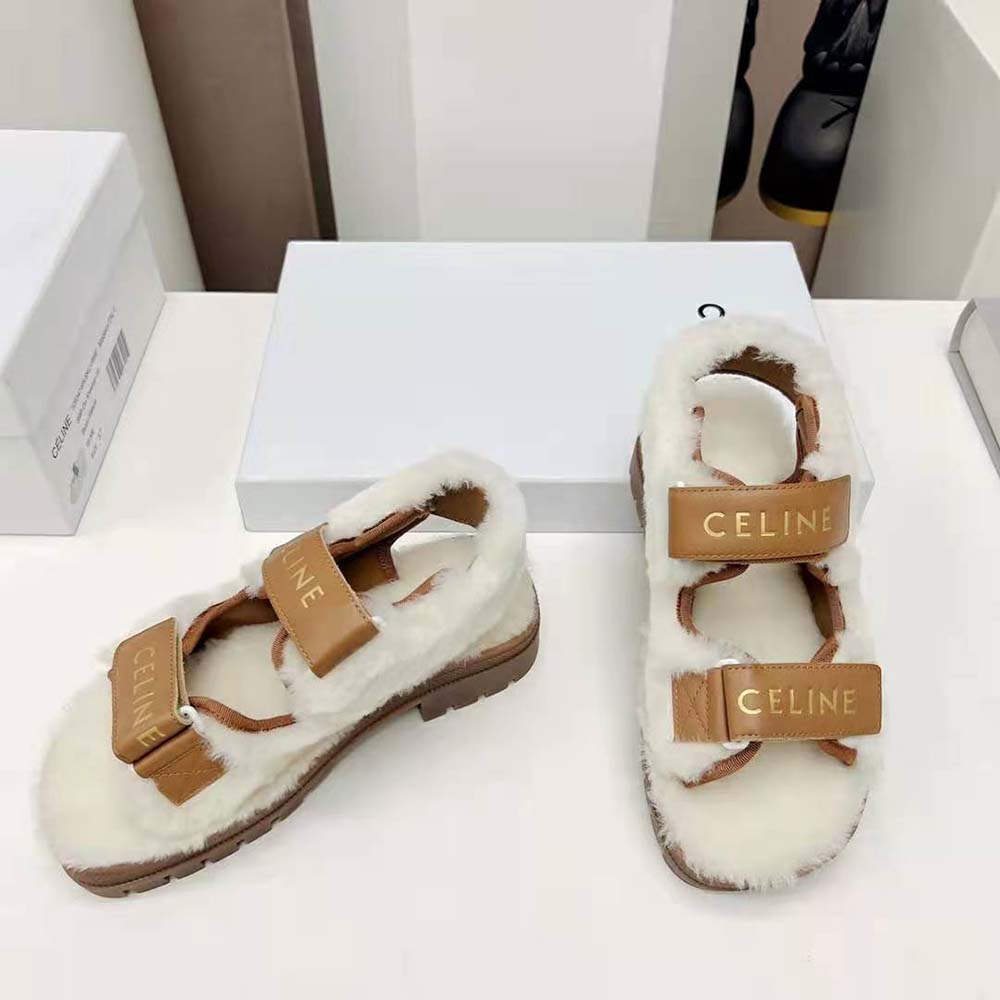 Celine Women Leo Scratch Sandal in Shearling & Calfskin - image 4