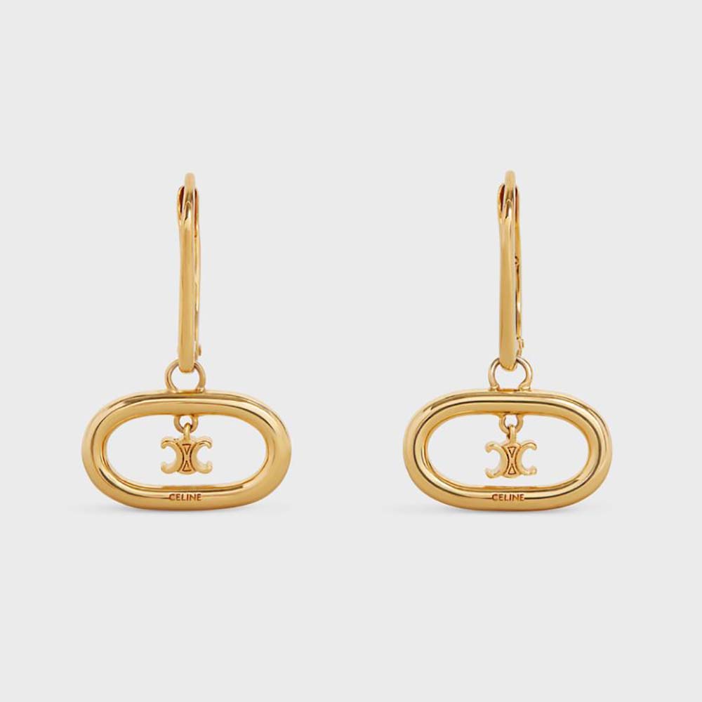 Close-up of Celine Women Maillon Triomphe Mobile Earrings gold chain links