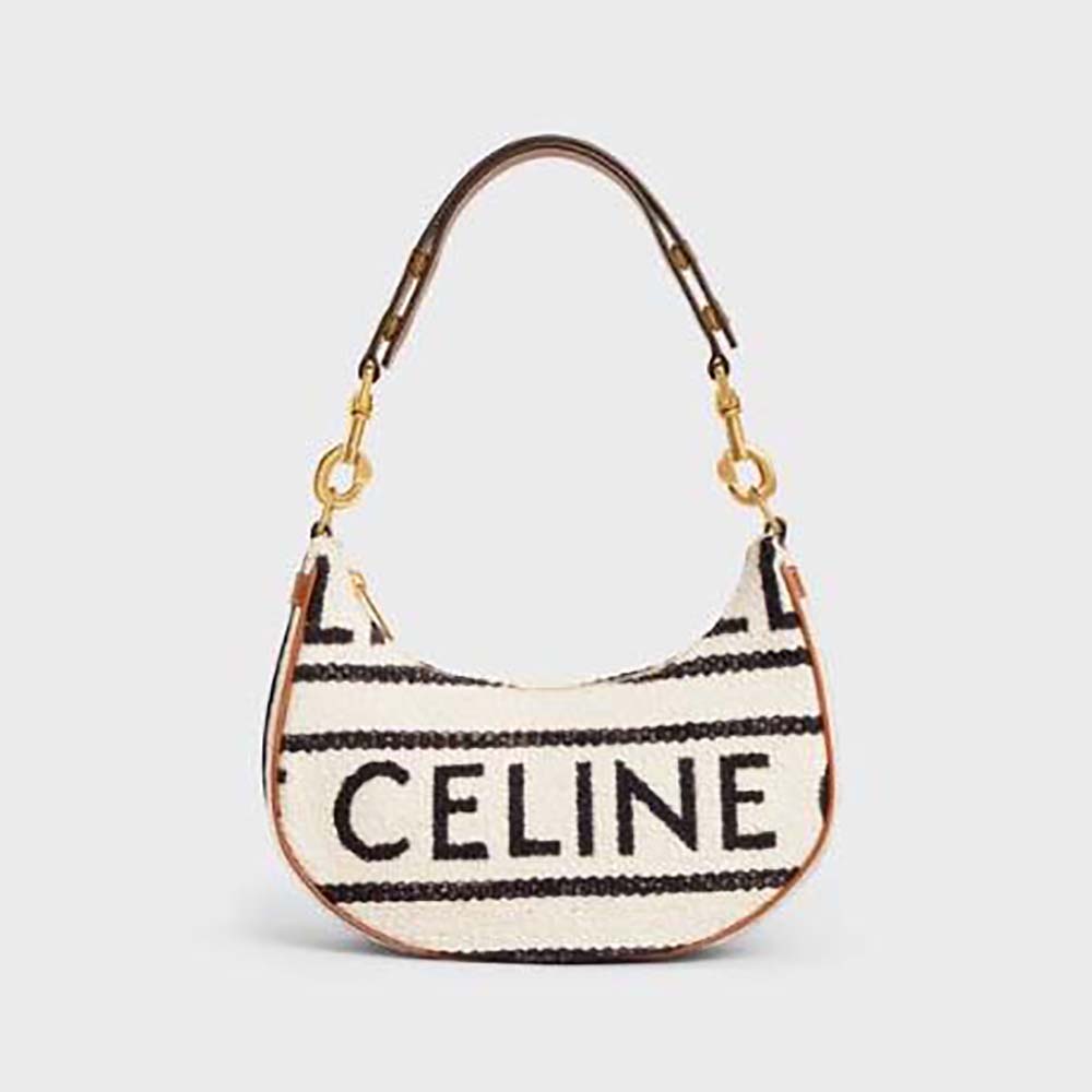 Front view of Celine Women Medium Ava Strap Bag in brown textile and calfskin