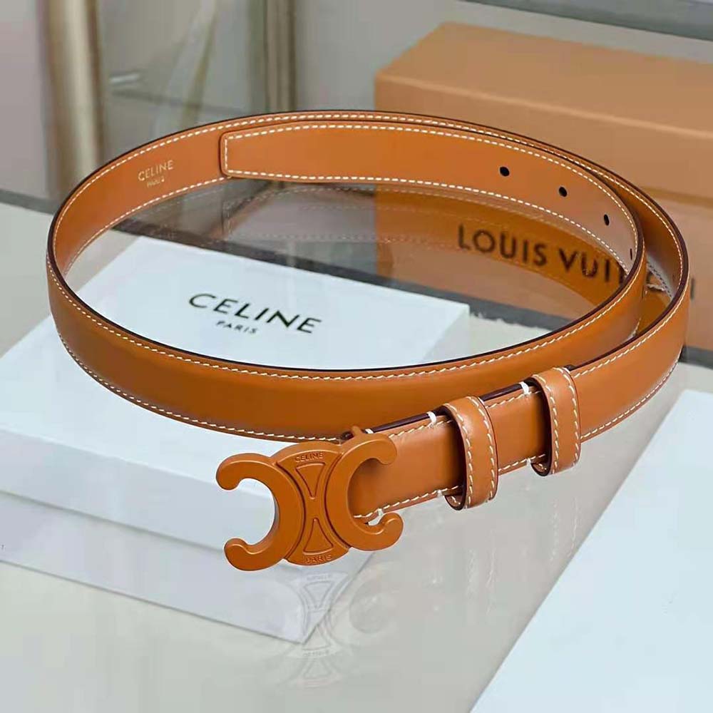 Side angle showing texture and stitching on Celine natural calfskin belt