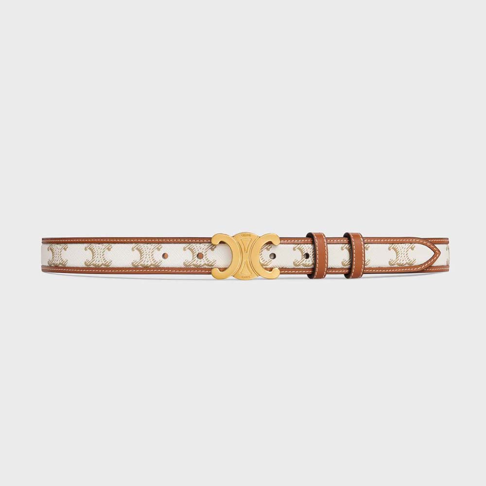 Front view of Celine Women Medium Triomphe Belt with gold buckle