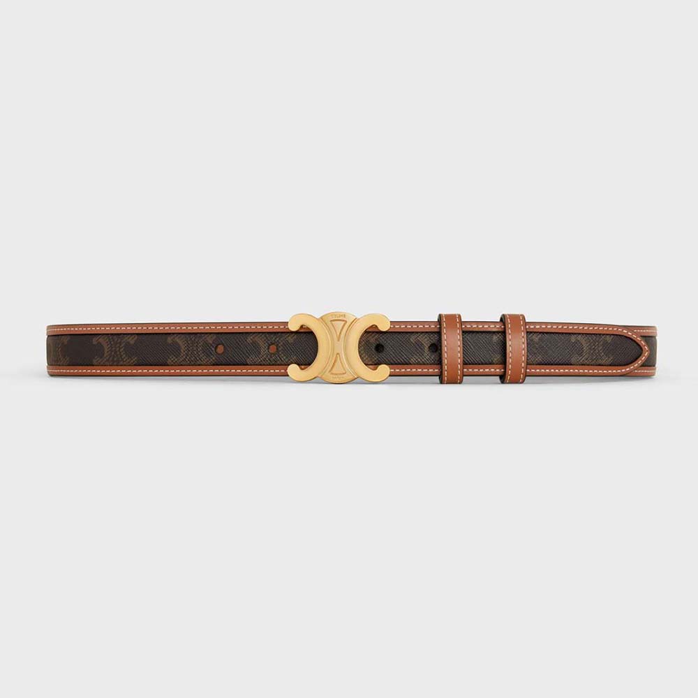 Front view of Celine Women Medium with Bborder Triomphe Belt in brown
