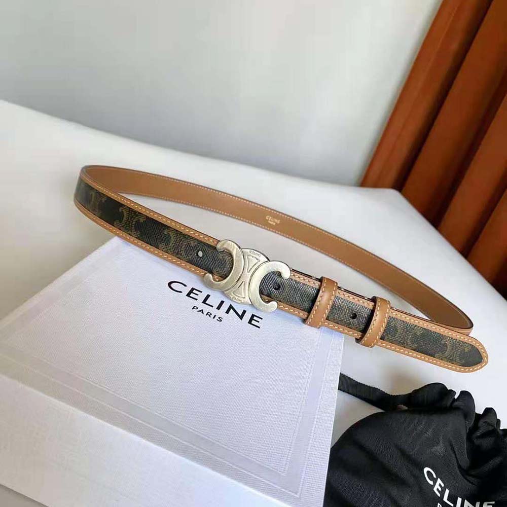 Close-up of polished gold buckle on Celine Women Medium with Bborder Triomphe Belt