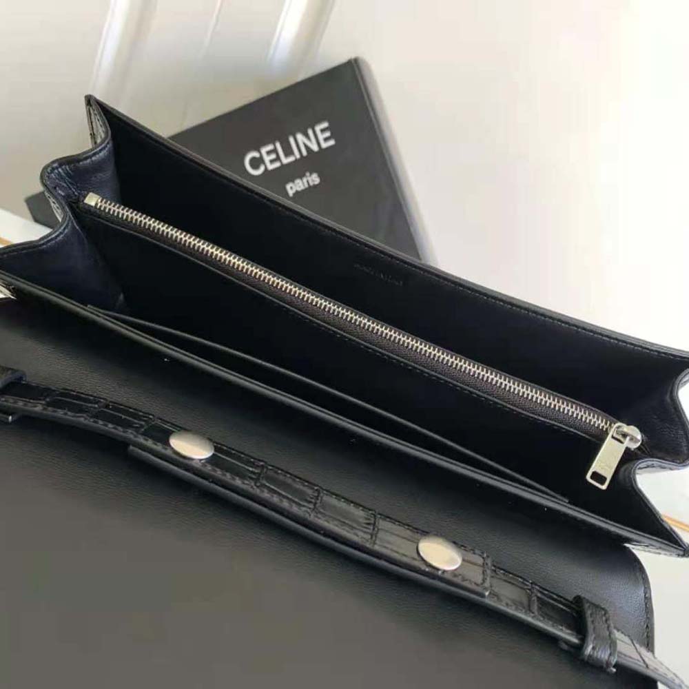 Celine Women Trapeze Triomphe Bag in Shiny Calfskin-Black - image 7