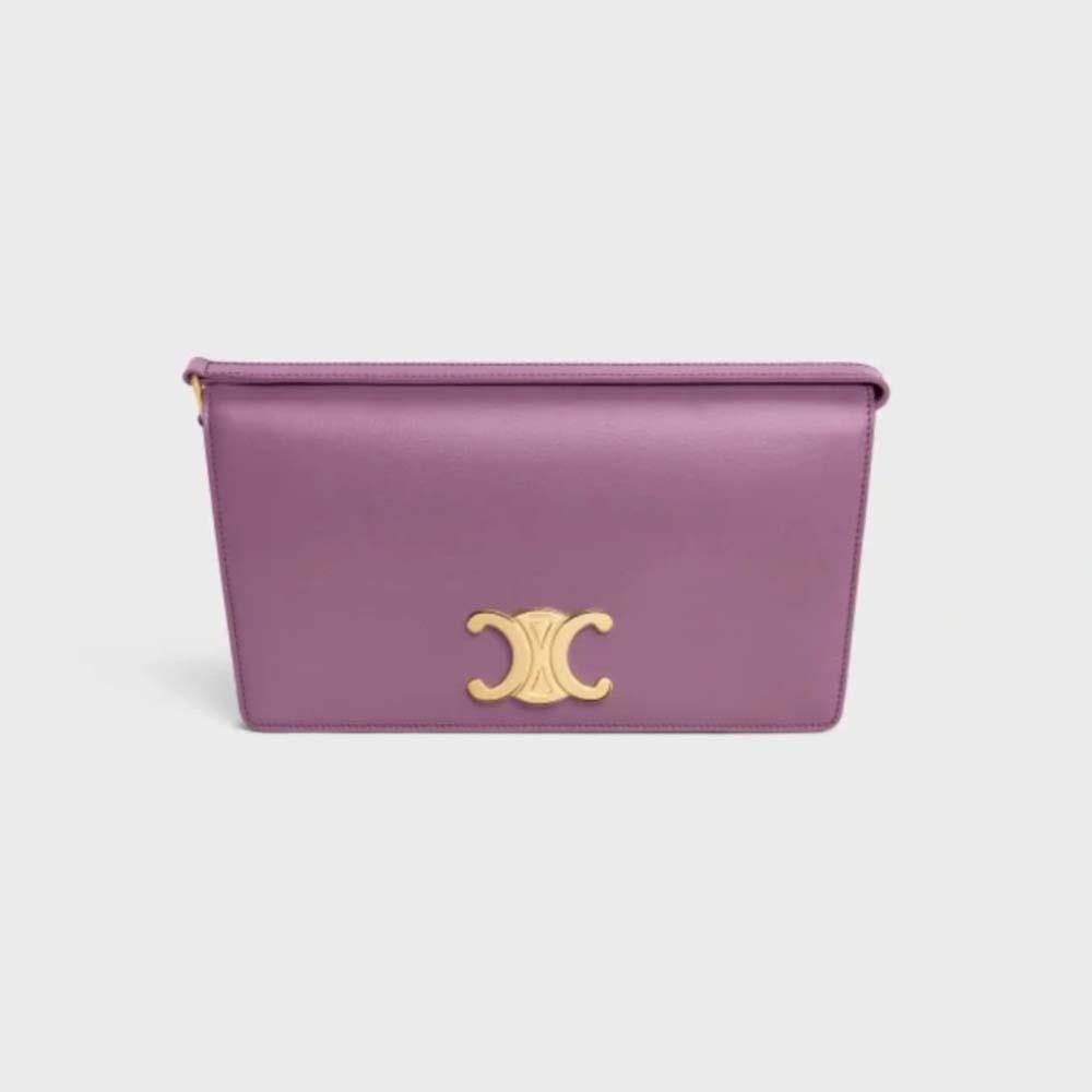 Front view of Celine Women Trapeze Triomphe Bag in Shiny Calfskin-Purple