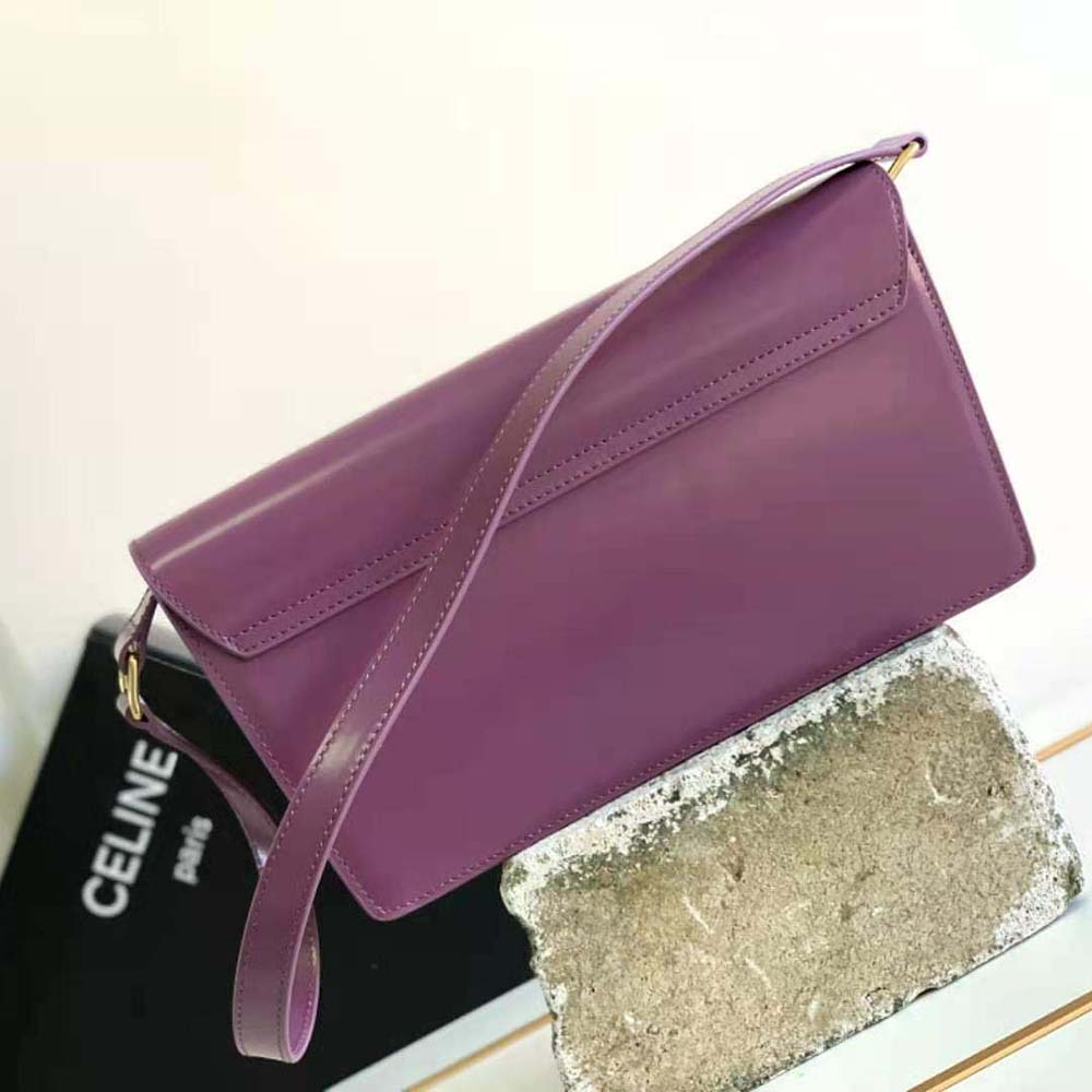 Side angle showing smooth calfskin texture on Celine trapeze bag
