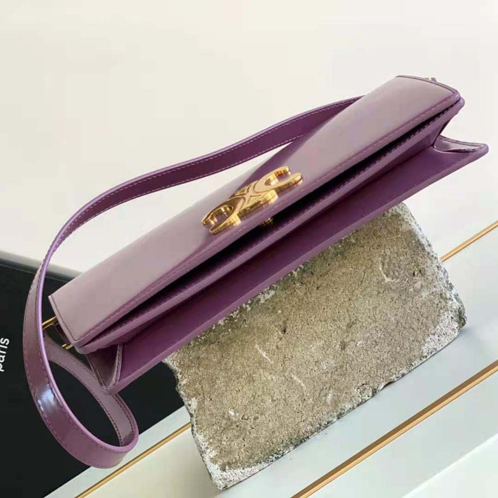 Celine Women Trapeze Triomphe Bag in Shiny Calfskin-Purple - image 4